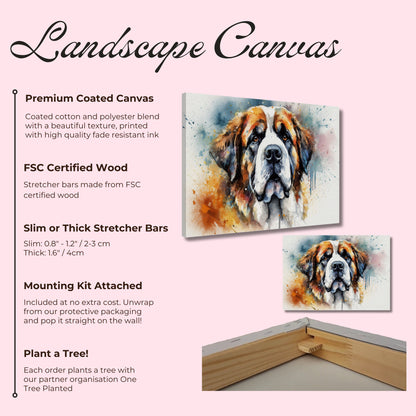 Watercolour St Bernard Canvas Print. Unique Colourful Dog Painting, Paint Splash Animal Decor, Saint Bernard Gift, Splatter Paint Wall Art - CanvasityCrafts - Free Shipping