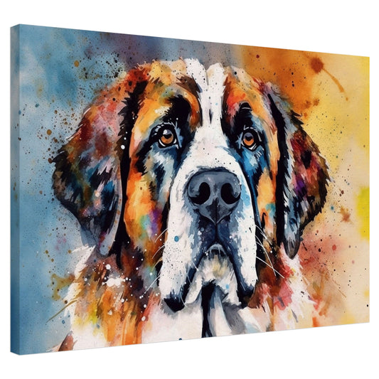 Watercolour St Bernard Canvas Print. Unique Colourful Dog Painting, Paint Splash Animal Decor, Saint Bernard Gift, Splatter Paint Wall Art - CanvasityCrafts - Free Shipping