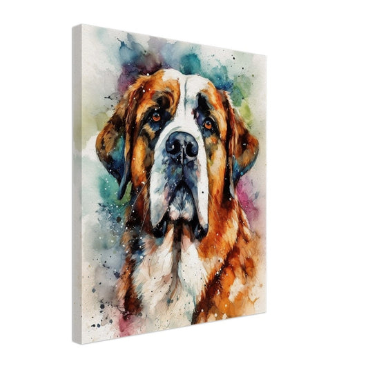 Watercolour St Bernard Canvas Print. Unique Colourful Dog Painting, Paint Splash Animal Decor, Saint Bernard Gift, Splatter Paint Wall Art - CanvasityCrafts - Free Shipping