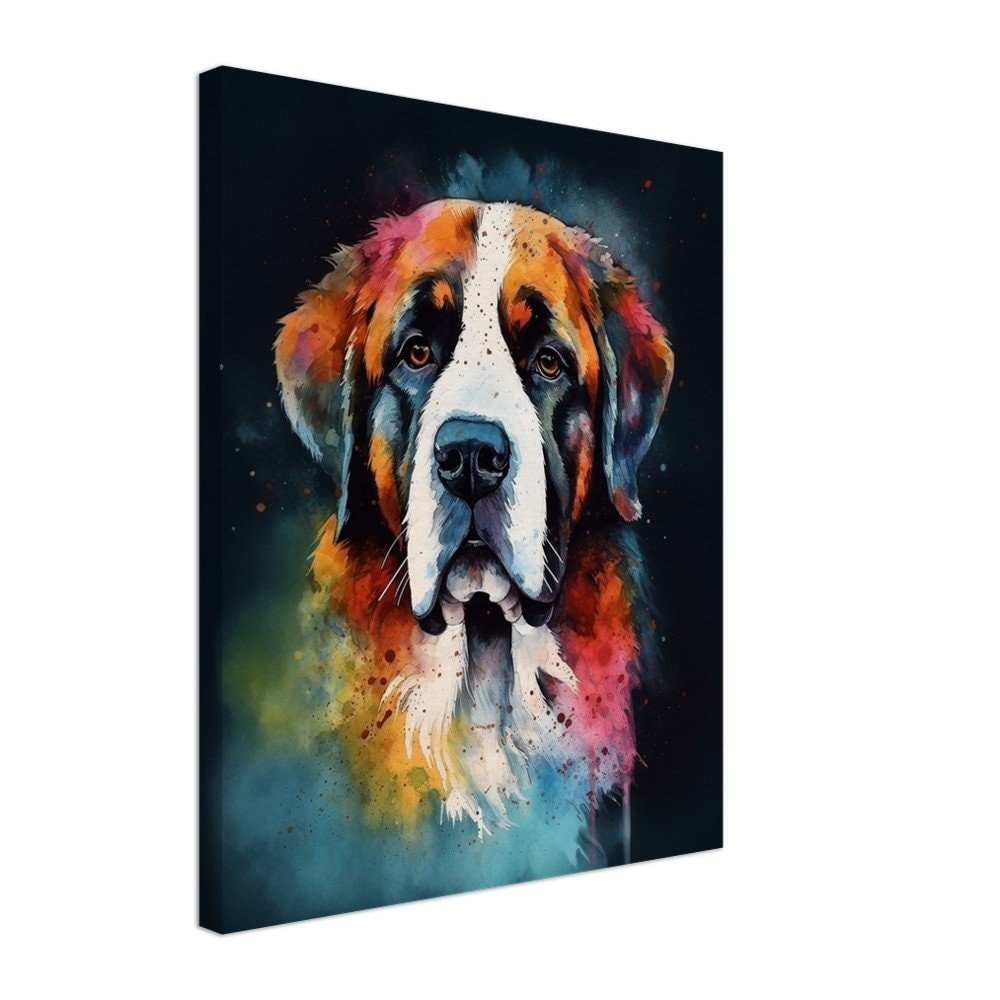 Rainbow St Bernard Canvas Print. Unique Colourful Dog Painting, Paint Splash Animal Decor, Saint Bernard Gift, Watercolour Wall Art - CanvasityCrafts - Free Shipping