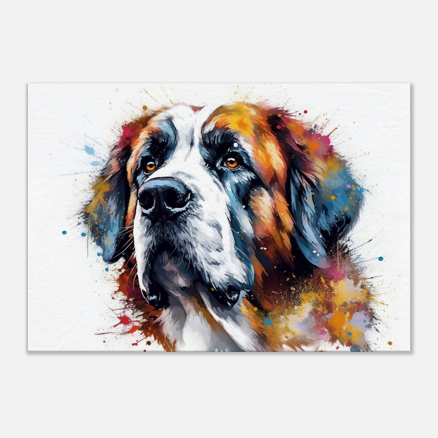 St Bernard Canvas Print. Unique Colourful Watercolour Dog Painting, Paint Splash Animal Decor, Saint Bernard Gift, Splatter Paint Wall Art - CanvasityCrafts - Free Shipping