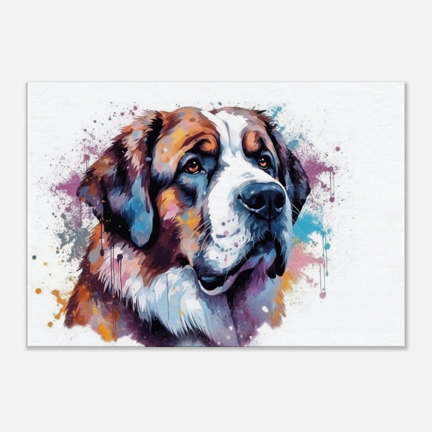 Saint Bernard Canvas Print. Unique Colourful Watercolour Dog Painting, Paint Splash Animal Decor, St Bernard Gift, Splatter Paint Wall Art - CanvasityCrafts - Free Shipping