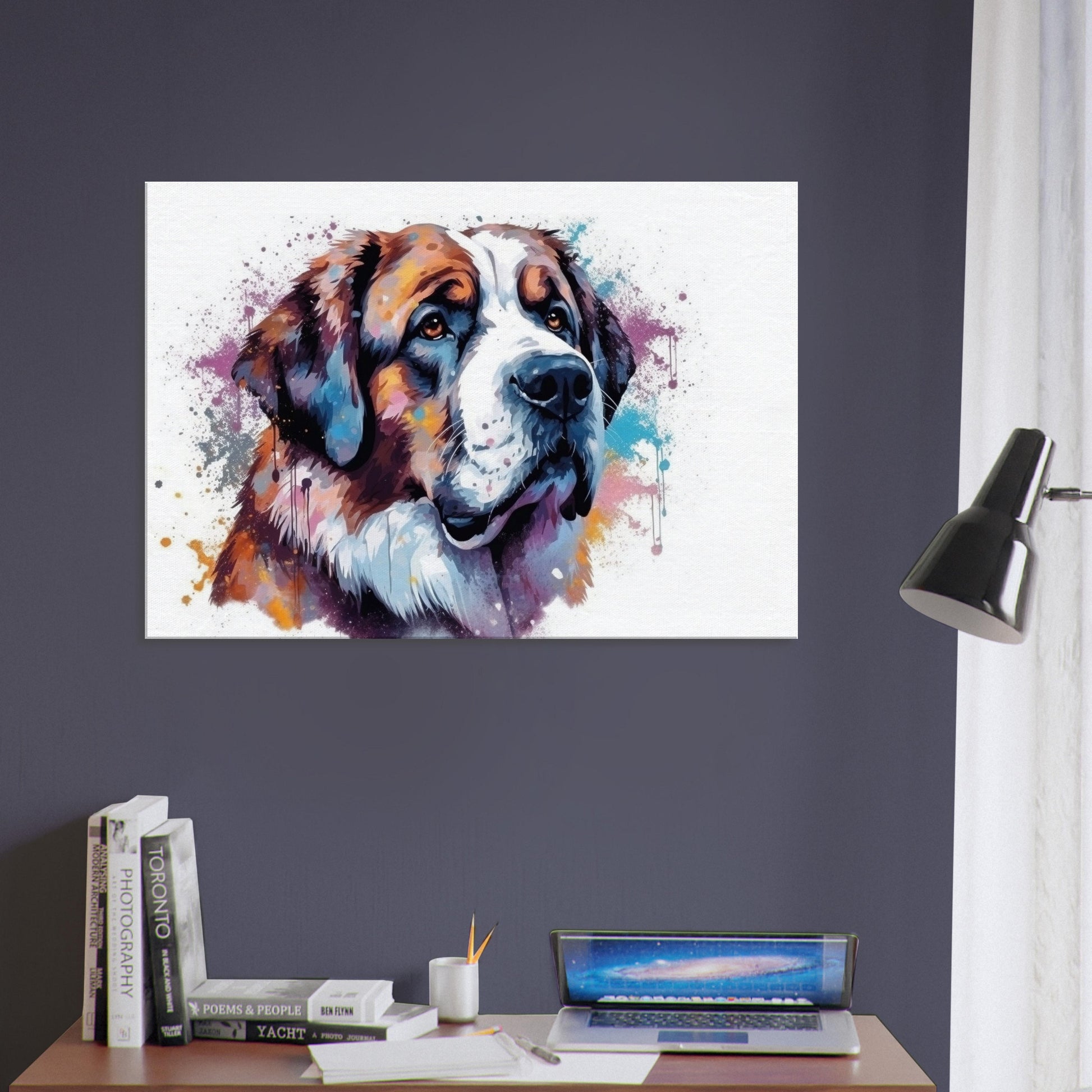 Saint Bernard Canvas Print. Unique Colourful Watercolour Dog Painting, Paint Splash Animal Decor, St Bernard Gift, Splatter Paint Wall Art - CanvasityCrafts - Free Shipping