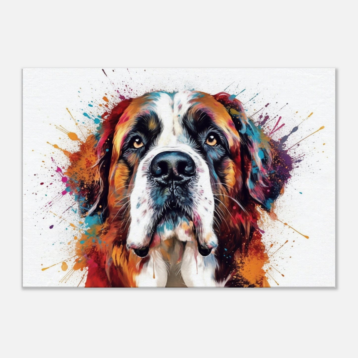 Saint Bernard Canvas Print. Unique Colourful Watercolour Dog Painting, Paint Splash Animal Decor, St Bernard Gift, Splatter Paint Wall Art - CanvasityCrafts - Free Shipping