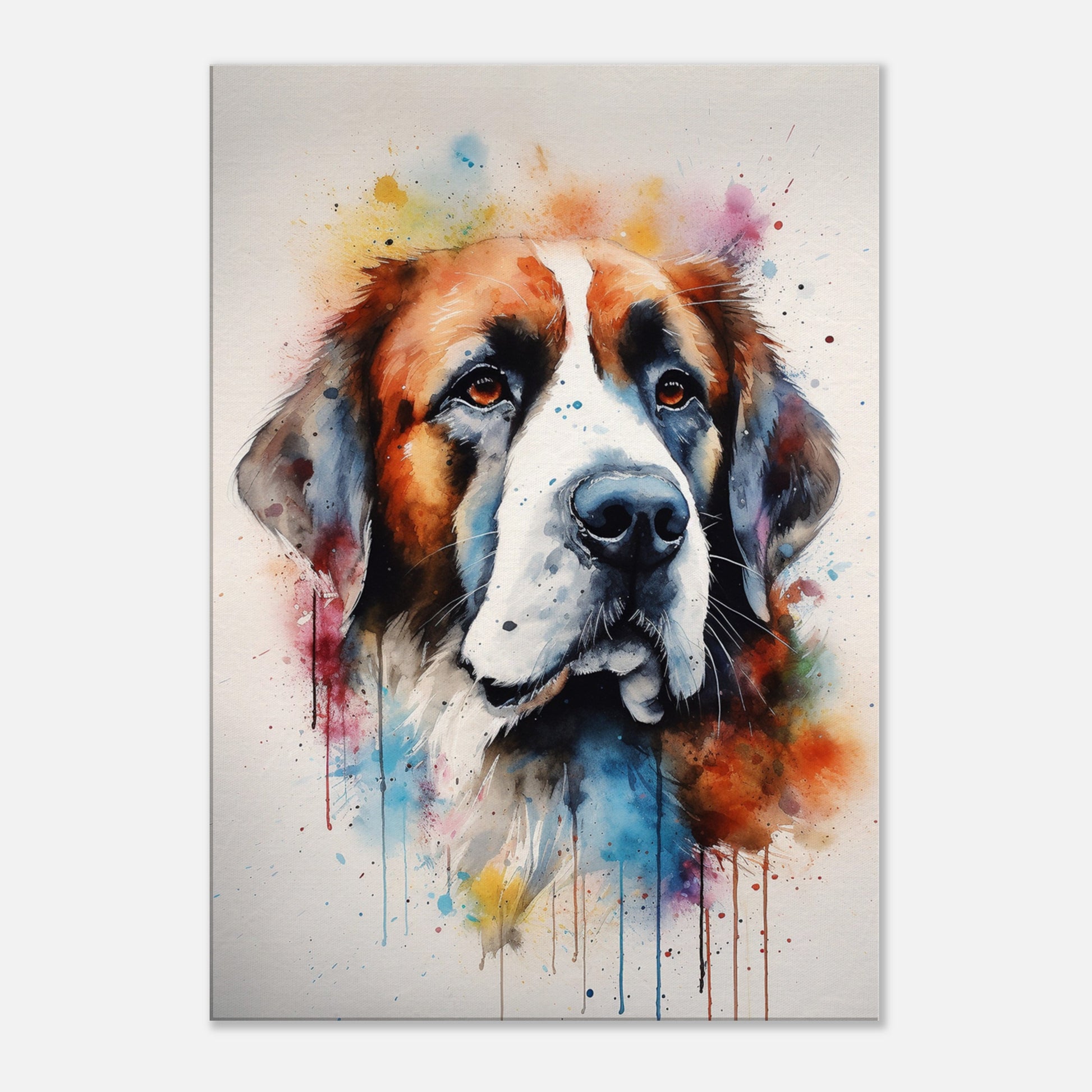 Watercolour St Bernard Canvas Print. Unique Colourful Dog Painting, Paint Splash Animal Decor, Saint Bernard Gift, Splatter Paint Wall Art - CanvasityCrafts - Free Shipping