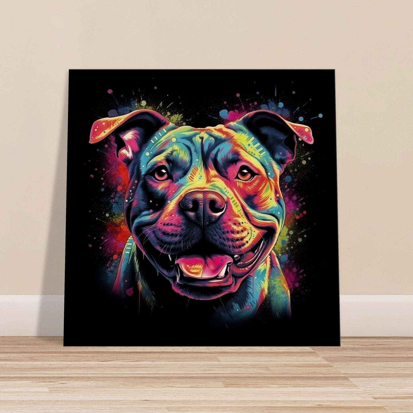 Staffordshire Bull Terrier Canvas Print. Unique Abstract Colourful Staffy Dog Neon Painting, Graffiti Animal Decor Gift, Vibrant Wall Art - CanvasityCrafts - Free Shipping