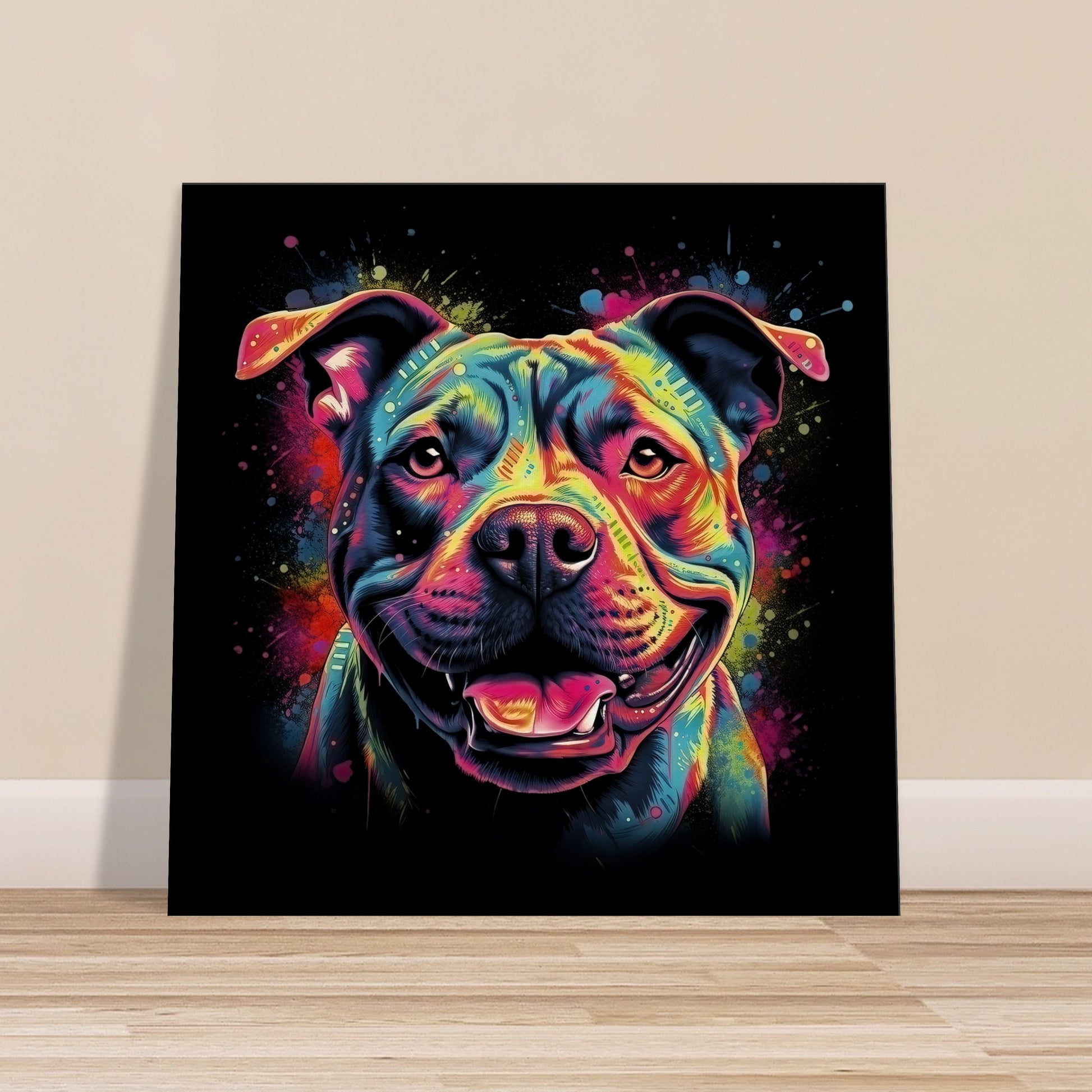 Staffordshire Bull Terrier Canvas Print. Unique Abstract Colourful Staffy Dog Neon Painting, Graffiti Animal Decor Gift, Vibrant Wall Art - CanvasityCrafts - Free Shipping