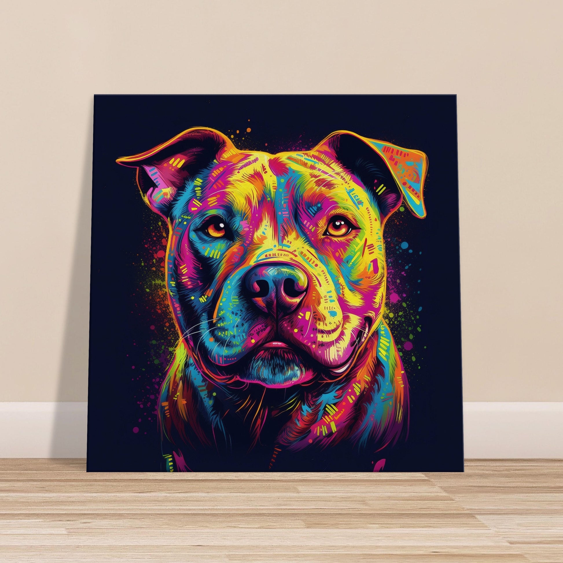 Vibrant Staffordshire Bull Terrier Canvas Print. Unique Abstract Colourful Staffy Dog Neon Painting, Graffiti Animal Decor Gift, Wall Art - CanvasityCrafts - Free Shipping