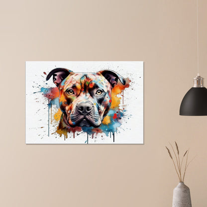 Watercolour Staffordshire Bull Terrier Canvas Print. Unique Colourful Staffy Dog Painting, Rainbow Animal Decor Gift, Wall Art - CanvasityCrafts - Free Shipping