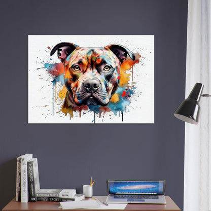 Watercolour Staffordshire Bull Terrier Canvas Print. Unique Colourful Staffy Dog Painting, Rainbow Animal Decor Gift, Wall Art - CanvasityCrafts - Free Shipping