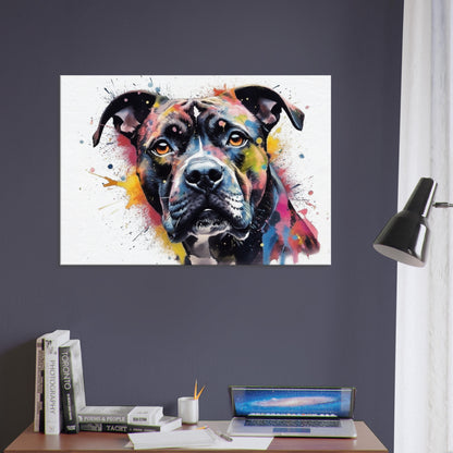 Black Staffordshire Bull Terrier Canvas Print. Unique Watercolour Staffy Dog Painting, Colourful Animal Decor Gift, Paint Splash Wall Art - CanvasityCrafts - Free Shipping