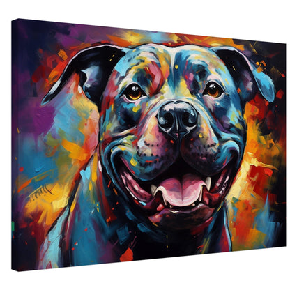 Black Staffordshire Bull Terrier Canvas Print. Unique Abstract Happy Staffy Dog Painting, Colourful Animal Decor Gift, Paint Splash Wall Art - CanvasityCrafts - Free Shipping