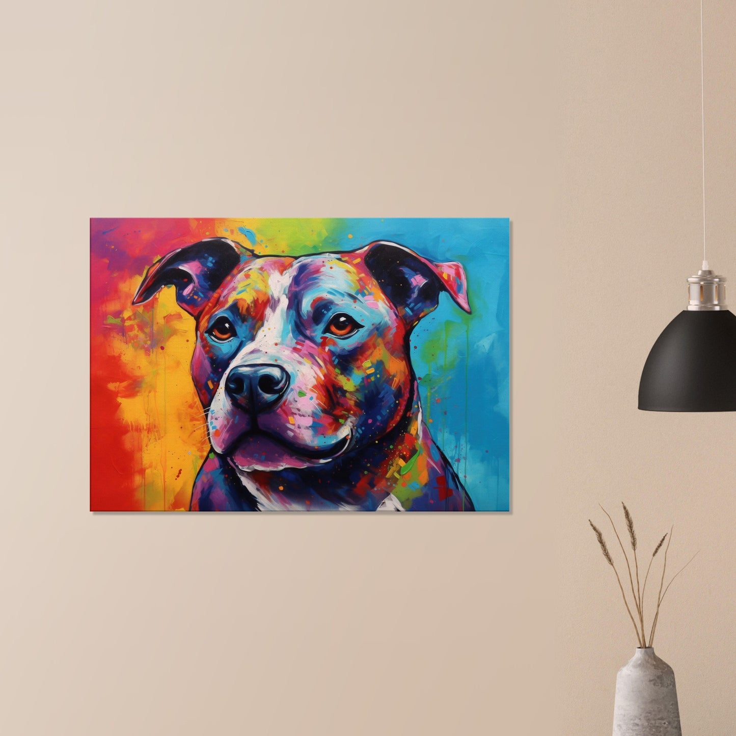 Staffordshire Bull Terrier Canvas Print. Unique Colourful Staffy Dog Painting, Rainbow Animal Decor Gift, Wall Art - CanvasityCrafts - Free Shipping