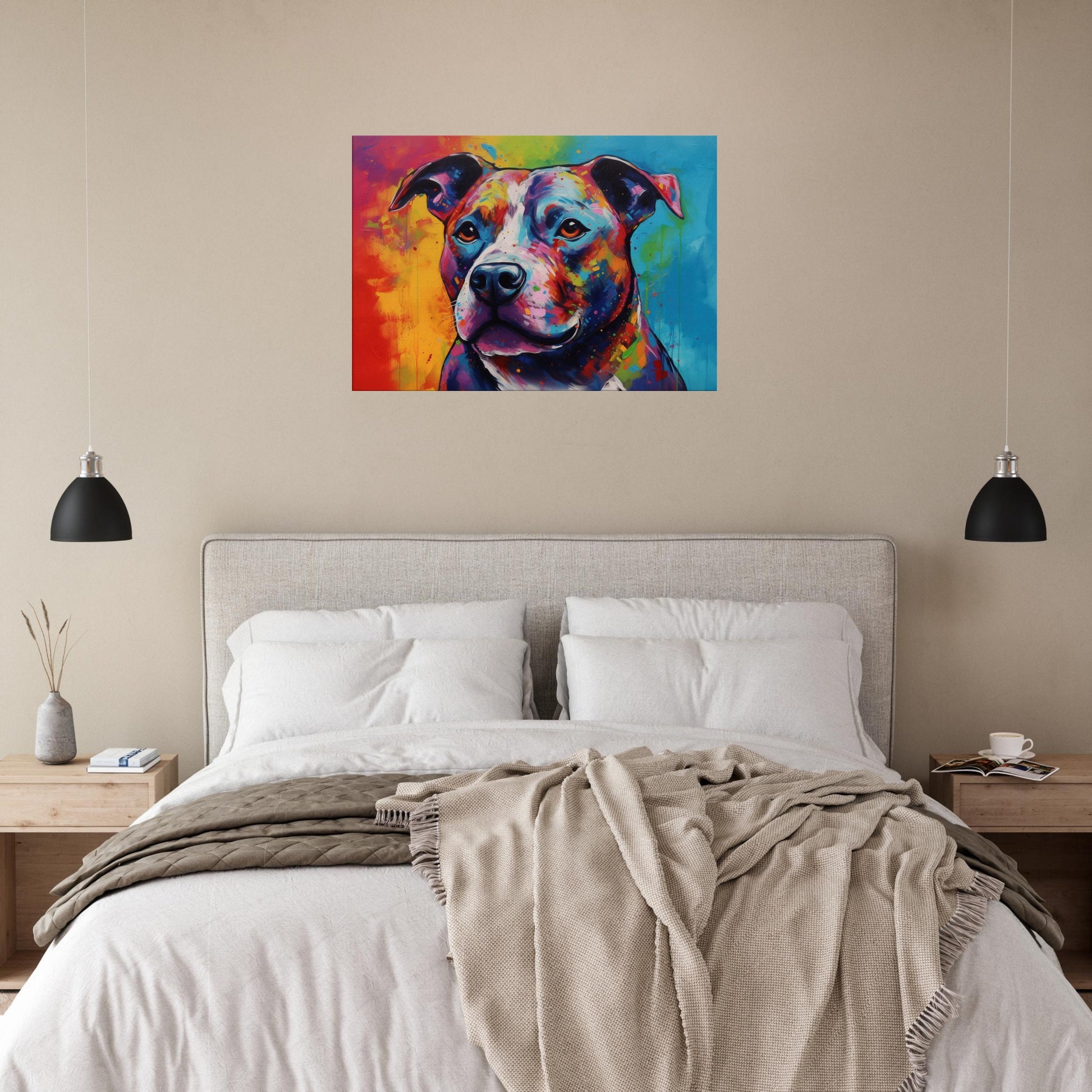 Staffordshire Bull Terrier Canvas Print. Unique Colourful Staffy Dog Painting, Rainbow Animal Decor Gift, Wall Art - CanvasityCrafts - Free Shipping