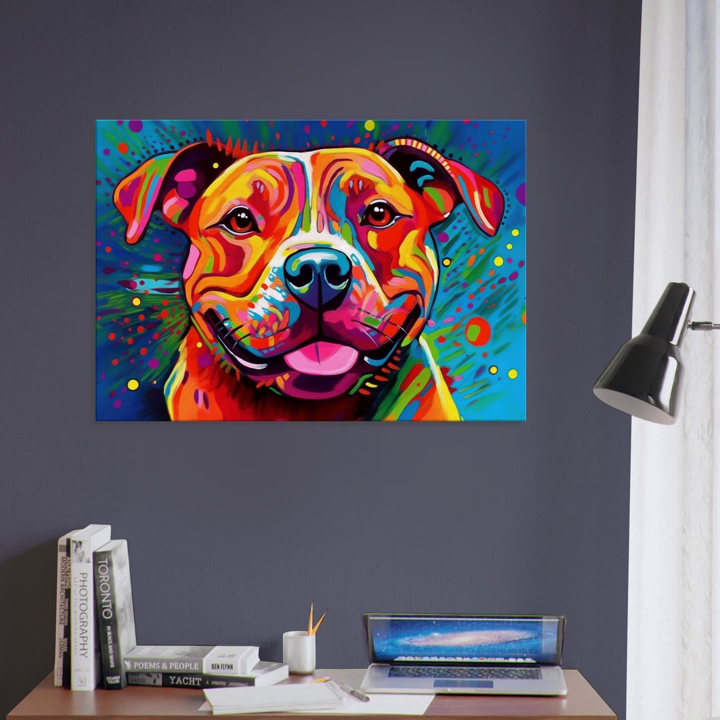 Neon Staffordshire Bull Terrier Canvas Print. Unique Street Art Staffy Dog Painting, Pop Art Animal Decor Gift, Graffiti Paint Wall Art - CanvasityCrafts - Free Shipping