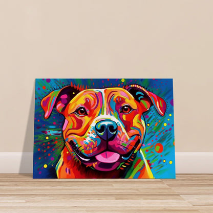 Neon Staffordshire Bull Terrier Canvas Print. Unique Street Art Staffy Dog Painting, Pop Art Animal Decor Gift, Graffiti Paint Wall Art - CanvasityCrafts - Free Shipping