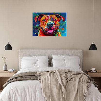 Neon Staffordshire Bull Terrier Canvas Print. Unique Street Art Staffy Dog Painting, Pop Art Animal Decor Gift, Graffiti Paint Wall Art - CanvasityCrafts - Free Shipping