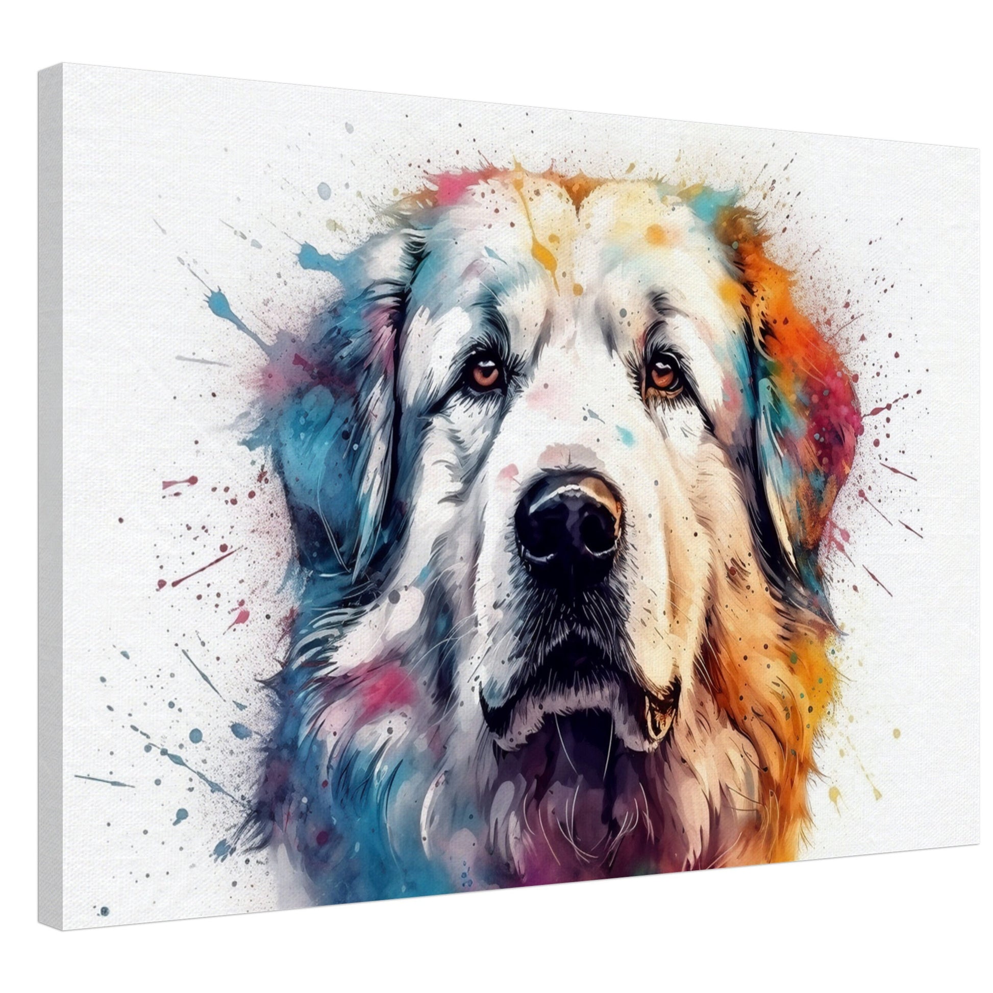 Majestic Great Pyrenees Canvas Print. Watercolor Wall Art Gift for Dog Lovers, Pyrenees Mom, Dad, Rainbow Splatter Painting, Paint Splash - CanvasityCrafts - Free Shipping