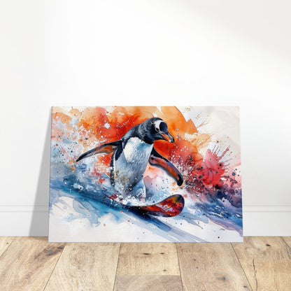 Watercolour Snowboarding Penguin Canvas Print. Funny Animal Wall Art Gift for Snowboarder, Snowboard Lover, Skier, Ski Paint Splash Painting - CanvasityCrafts - Free Shipping