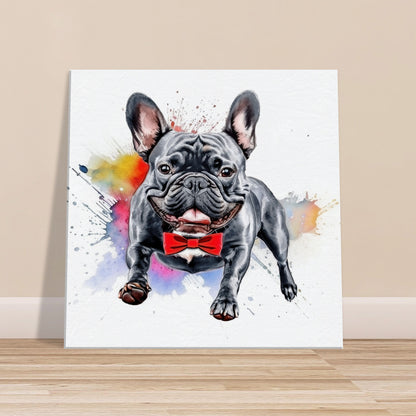 Lincoln in Motion! Colorful Blue Brindle French Bulldog Jumping Through Splashes of Color on Canvas. Frenchie Dad Wall Art - CanvasityCrafts - Free Shipping