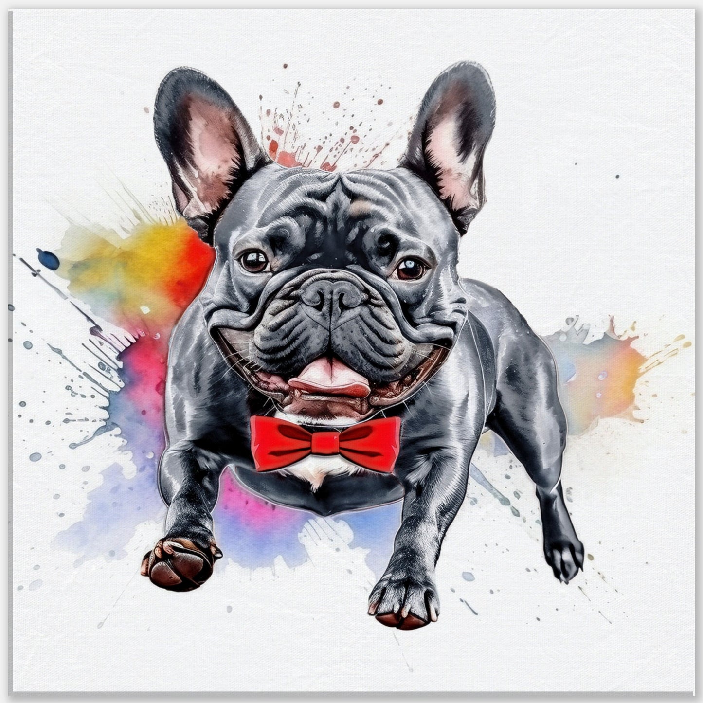 Lincoln in Motion! Colorful Blue Brindle French Bulldog Jumping Through Splashes of Color on Canvas. Frenchie Dad Wall Art - CanvasityCrafts - Free Shipping