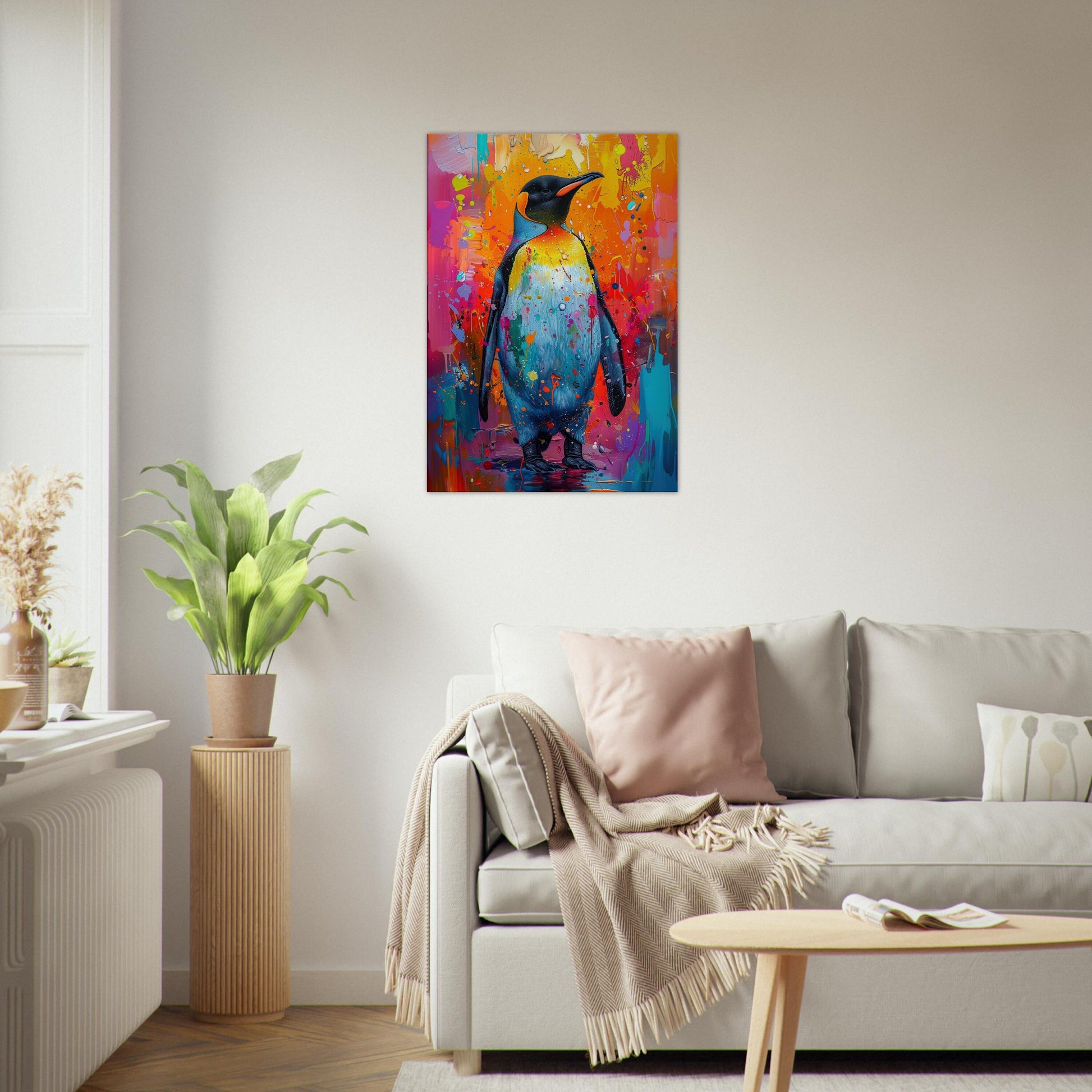 Colourful Penguin Canvas Print. Paint Splash Animal Wall Art Gift, Rainbow Decor, Watercolour Painting Picture. Vibrant Multi-colour - CanvasityCrafts - Free Shipping