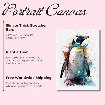 Watercolour Penguin Canvas Print. Paint Splash Animal Wall Art Gift, Watercolor Painting Picture, Bird Decor - CanvasityCrafts - Free Shipping