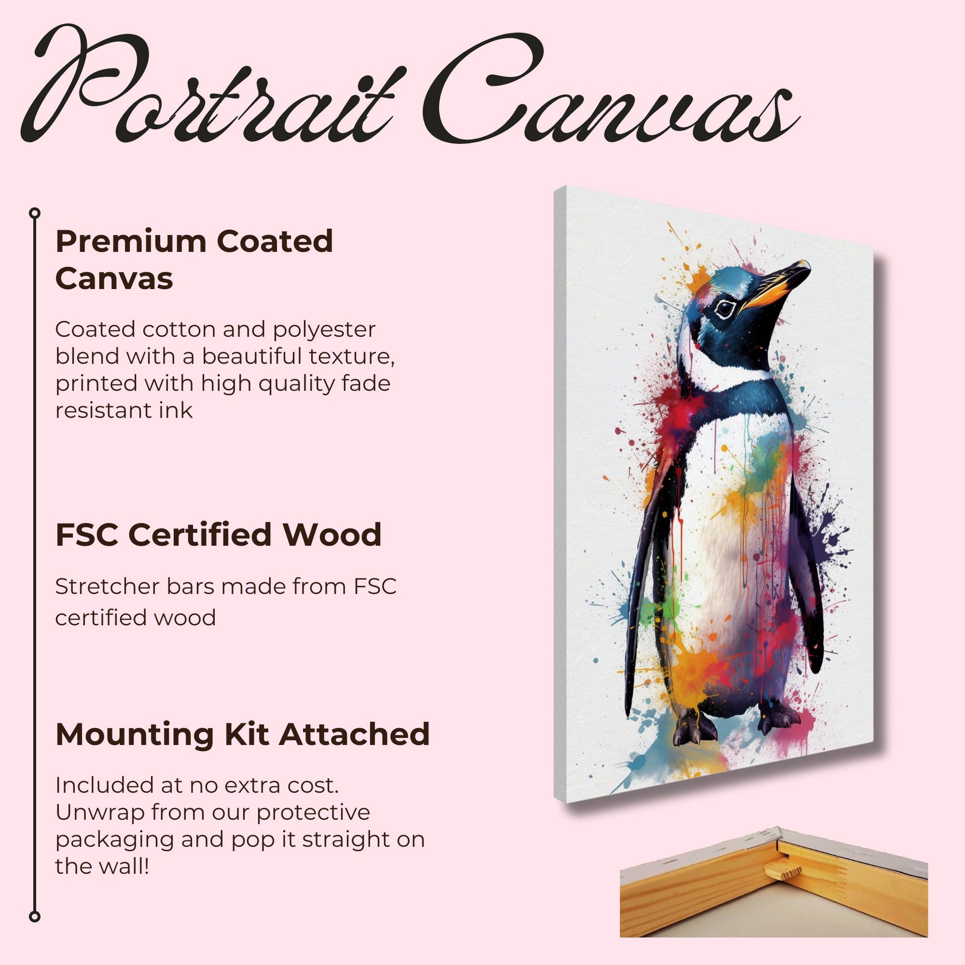 Cute Penguin Chick Canvas Print. Paint Splash Animal Wall Art Gift, Watercolor Painting Picture, Abstract Bird Decor, Splatter Style Gifts - CanvasityCrafts - Free Shipping