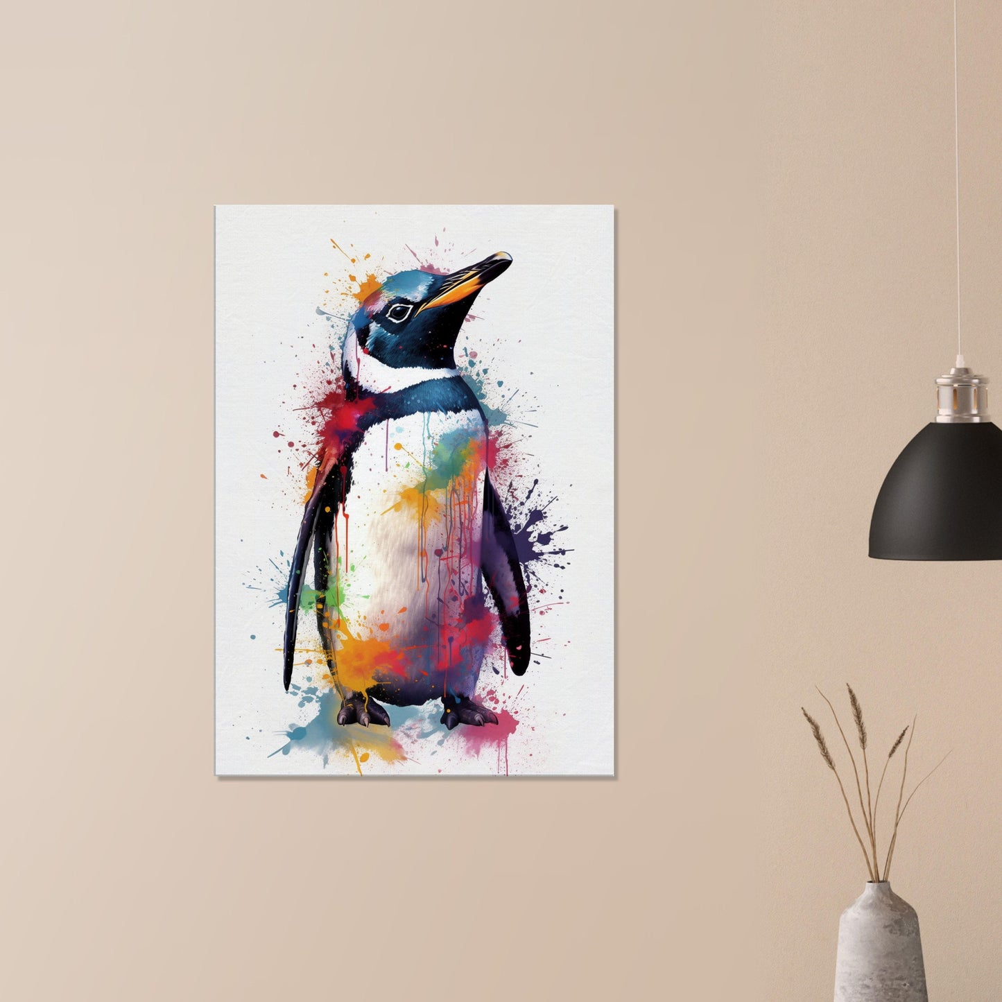 Cute Penguin Chick Canvas Print. Paint Splash Animal Wall Art Gift, Watercolor Painting Picture, Abstract Bird Decor, Splatter Style Gifts - CanvasityCrafts - Free Shipping