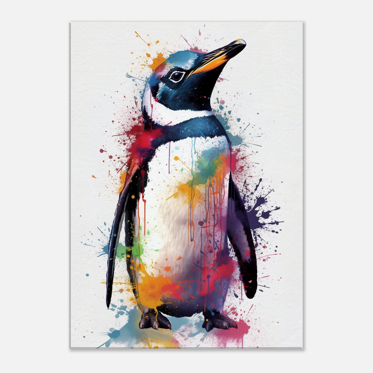 Cute Penguin Chick Canvas Print. Paint Splash Animal Wall Art Gift, Watercolor Painting Picture, Abstract Bird Decor, Splatter Style Gifts - CanvasityCrafts - Free Shipping