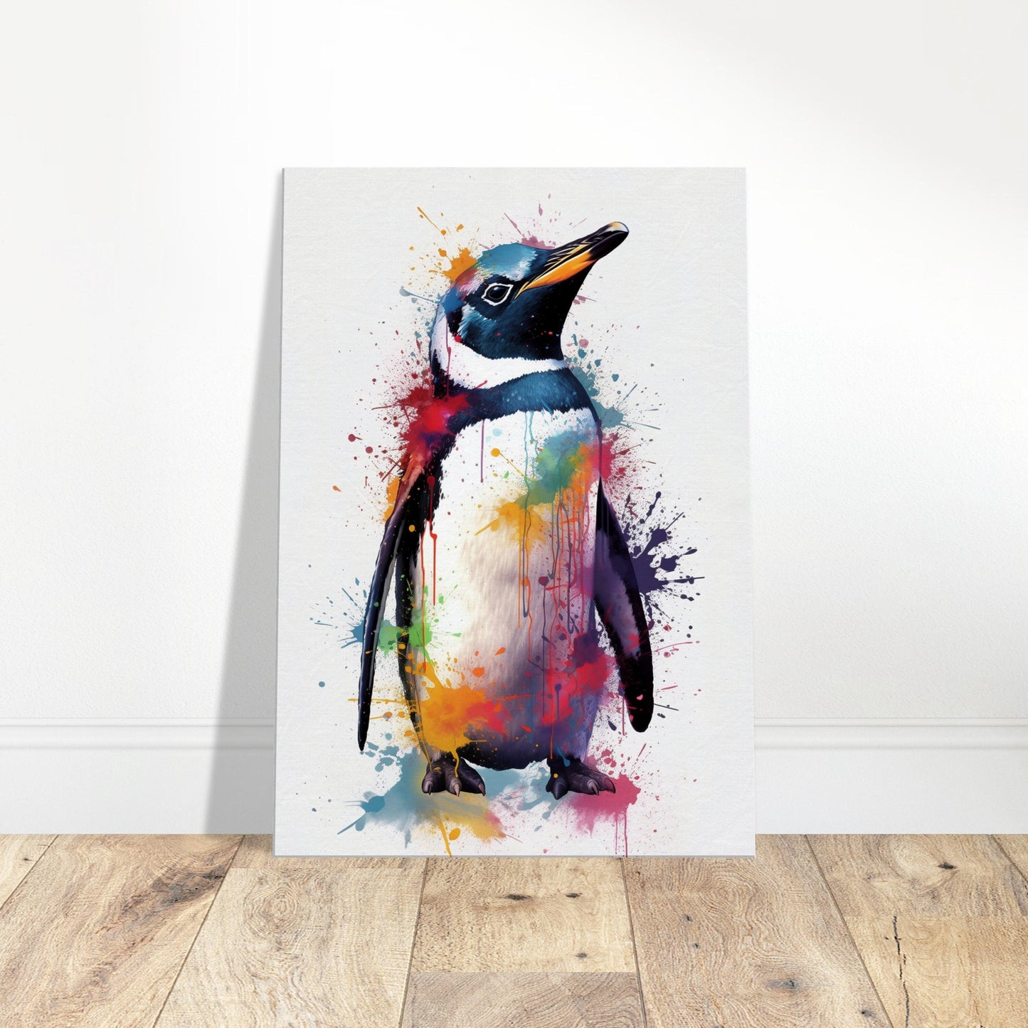 Cute Penguin Chick Canvas Print. Paint Splash Animal Wall Art Gift, Watercolor Painting Picture, Abstract Bird Decor, Splatter Style Gifts - CanvasityCrafts - Free Shipping