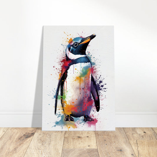 Cute Penguin Chick Canvas Print. Paint Splash Animal Wall Art Gift, Watercolor Painting Picture, Abstract Bird Decor, Splatter Style Gifts - CanvasityCrafts - Free Shipping