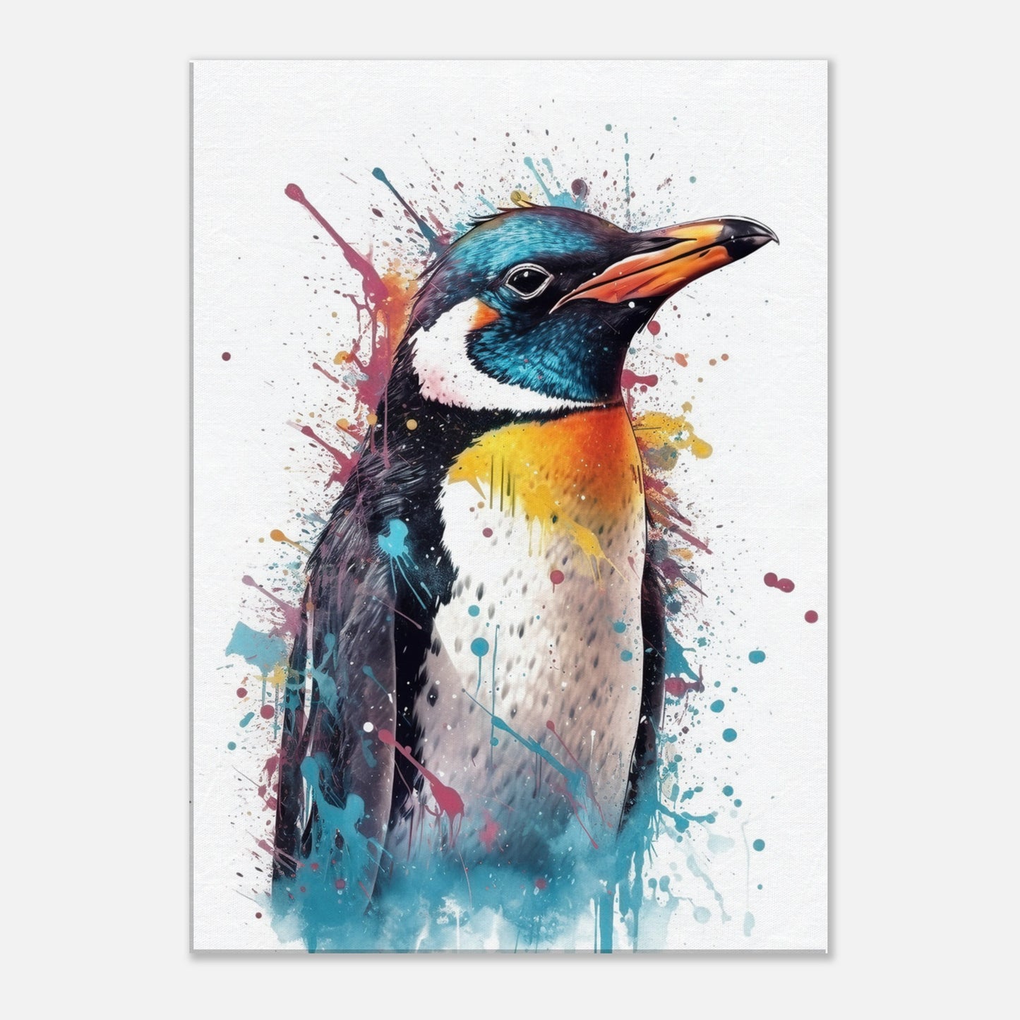 Watercolour Penguin Canvas Print. Paint Splash Animal Wall Art Gift, Watercolor Painting Picture, Abstract Bird Decor, Home / Office Gifts - CanvasityCrafts - Free Shipping