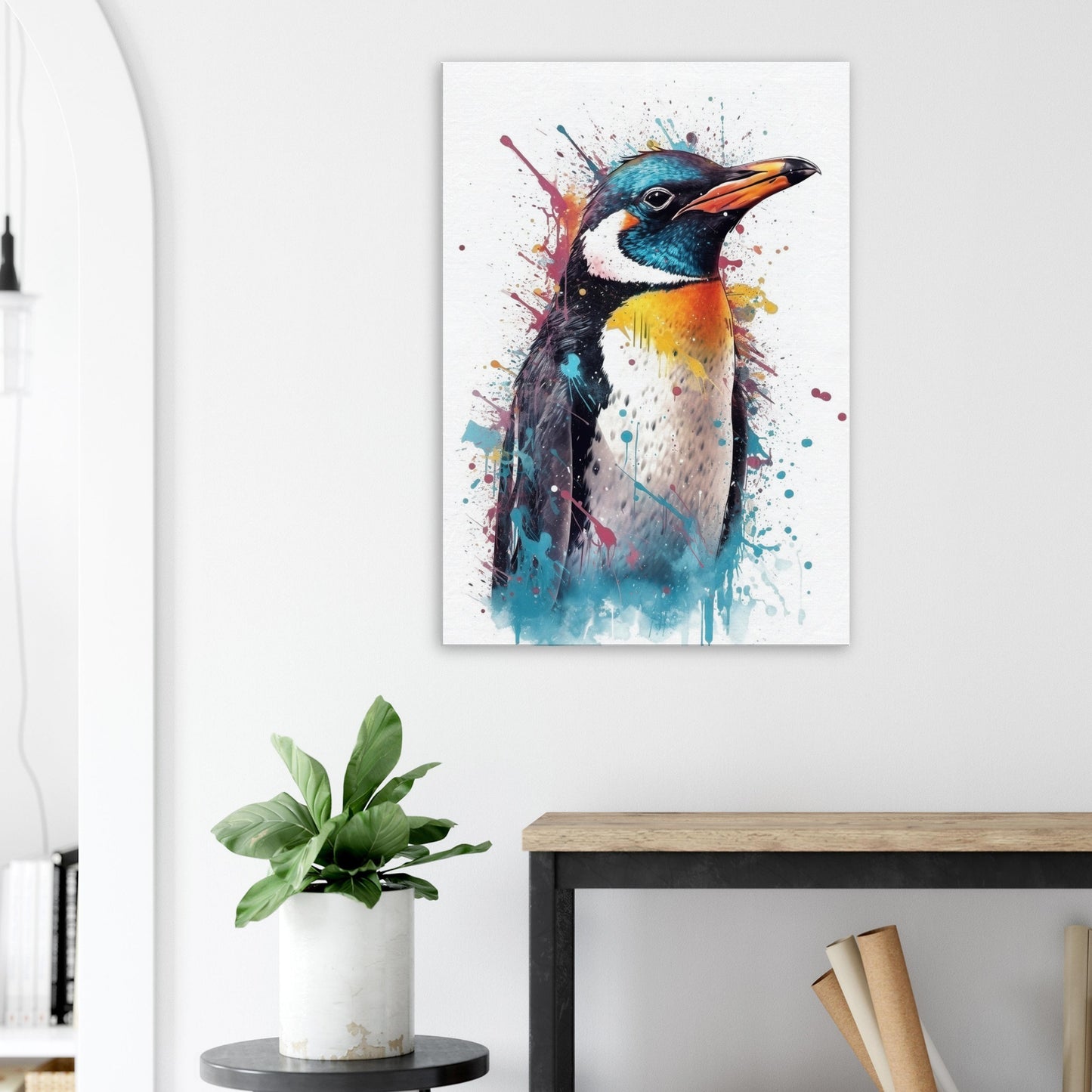 Watercolour Penguin Canvas Print. Paint Splash Animal Wall Art Gift, Watercolor Painting Picture, Abstract Bird Decor, Home / Office Gifts - CanvasityCrafts - Free Shipping