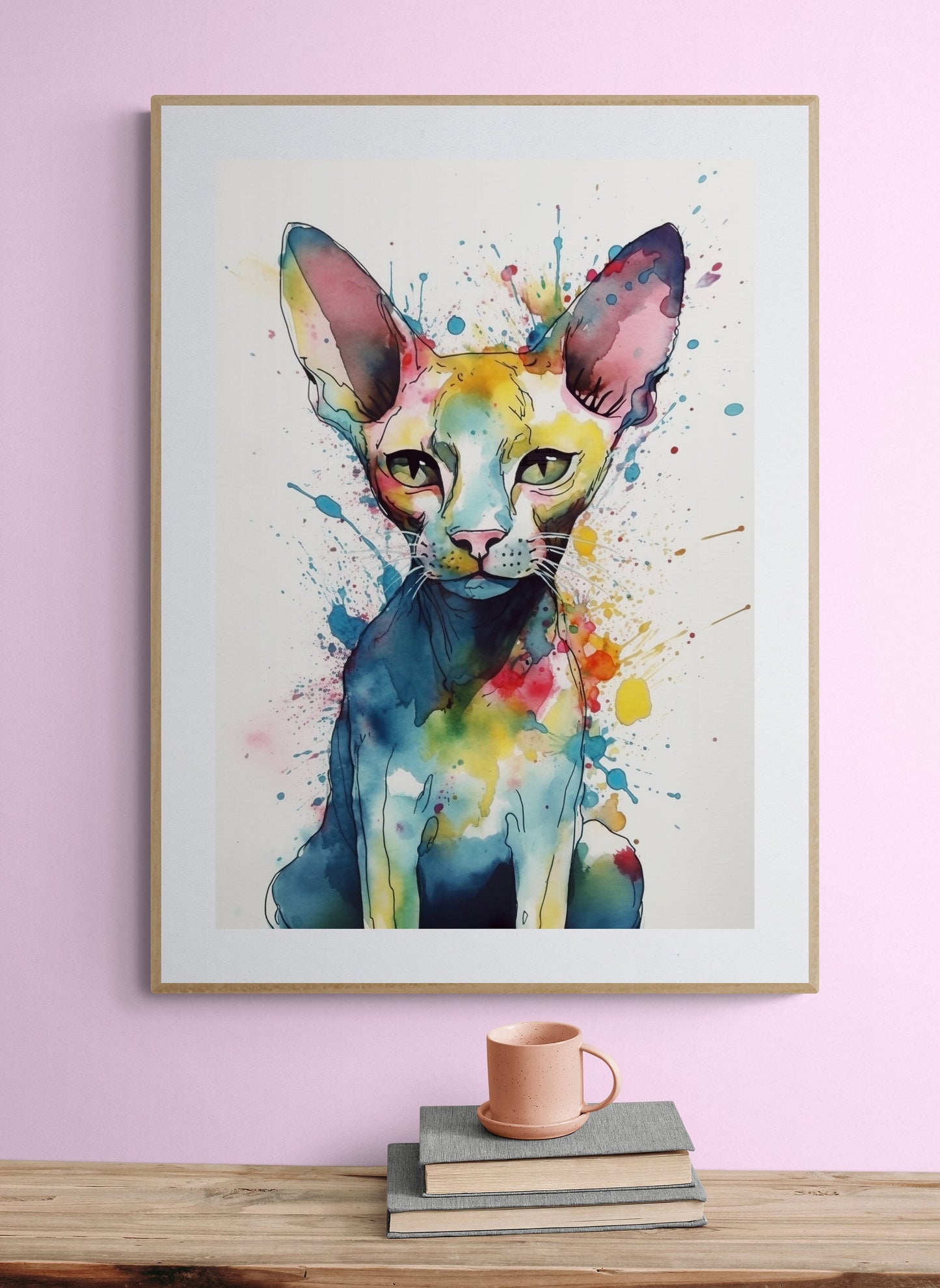 Watercolour Canadian Sphynx Cat Poster Print. Abstract Colourful Portrait Painting Gift for Hairless Cat Lovers. Paint Splash - CanvasityCrafts - Free Shipping