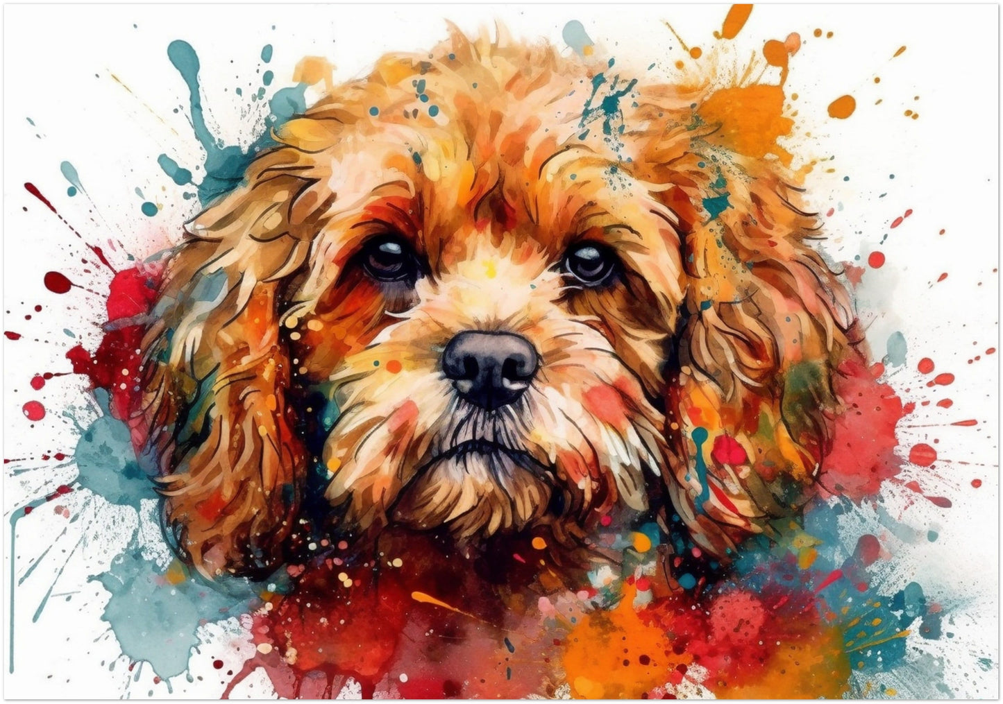 Paint Splash Cavapoo Poster Print. Unframed Abstract Colourful Dog Art Gift for Dog Lovers. Watercolour Painting for Doodle Mom - CanvasityCrafts - Free Shipping