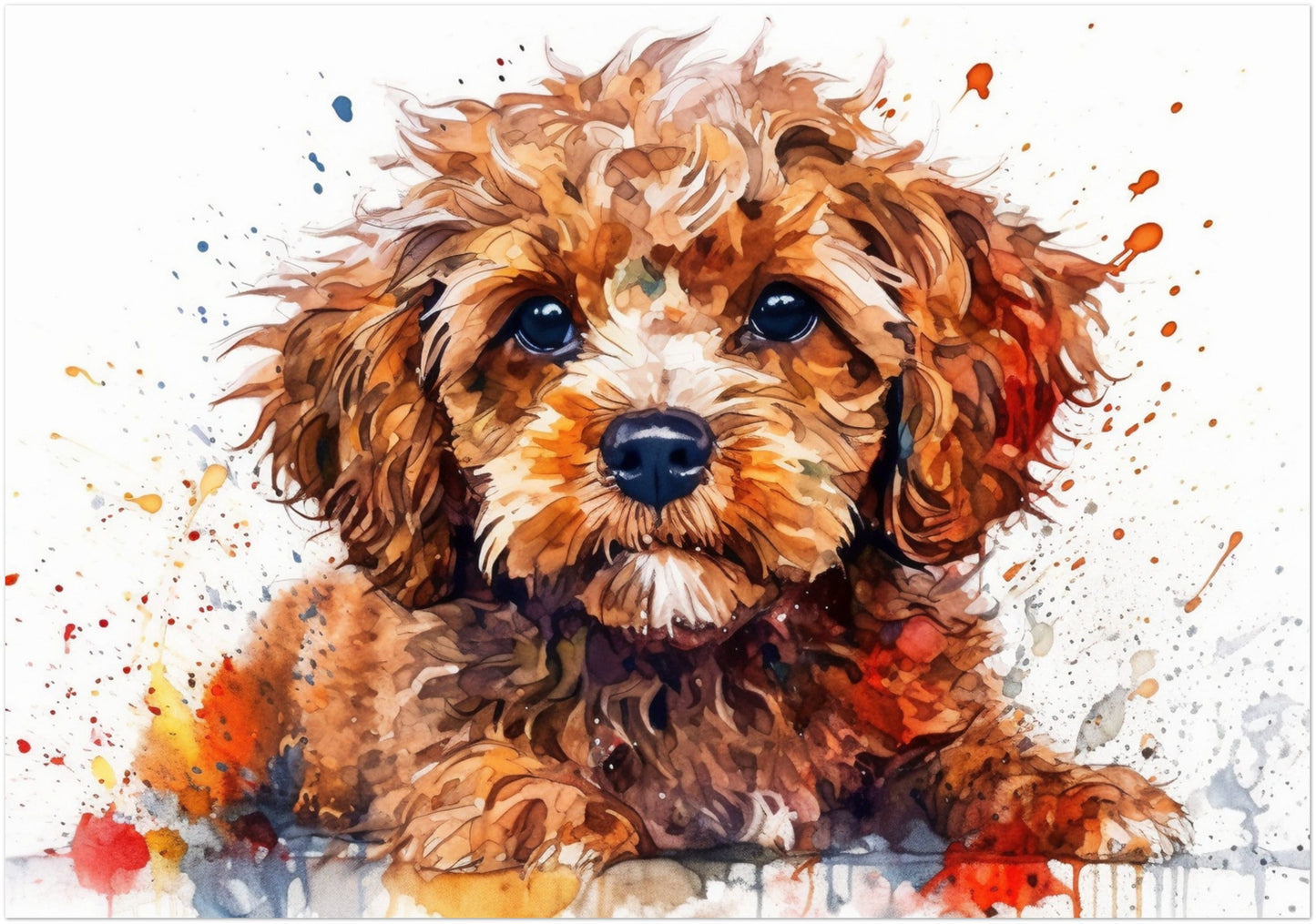 Cute Cavapoo Poster Print. Unframed Abstract Colourful Puppy Art Gift for Dog Lovers. Paint Splash Watercolour Painting for Doodle Mom - CanvasityCrafts - Free Shipping