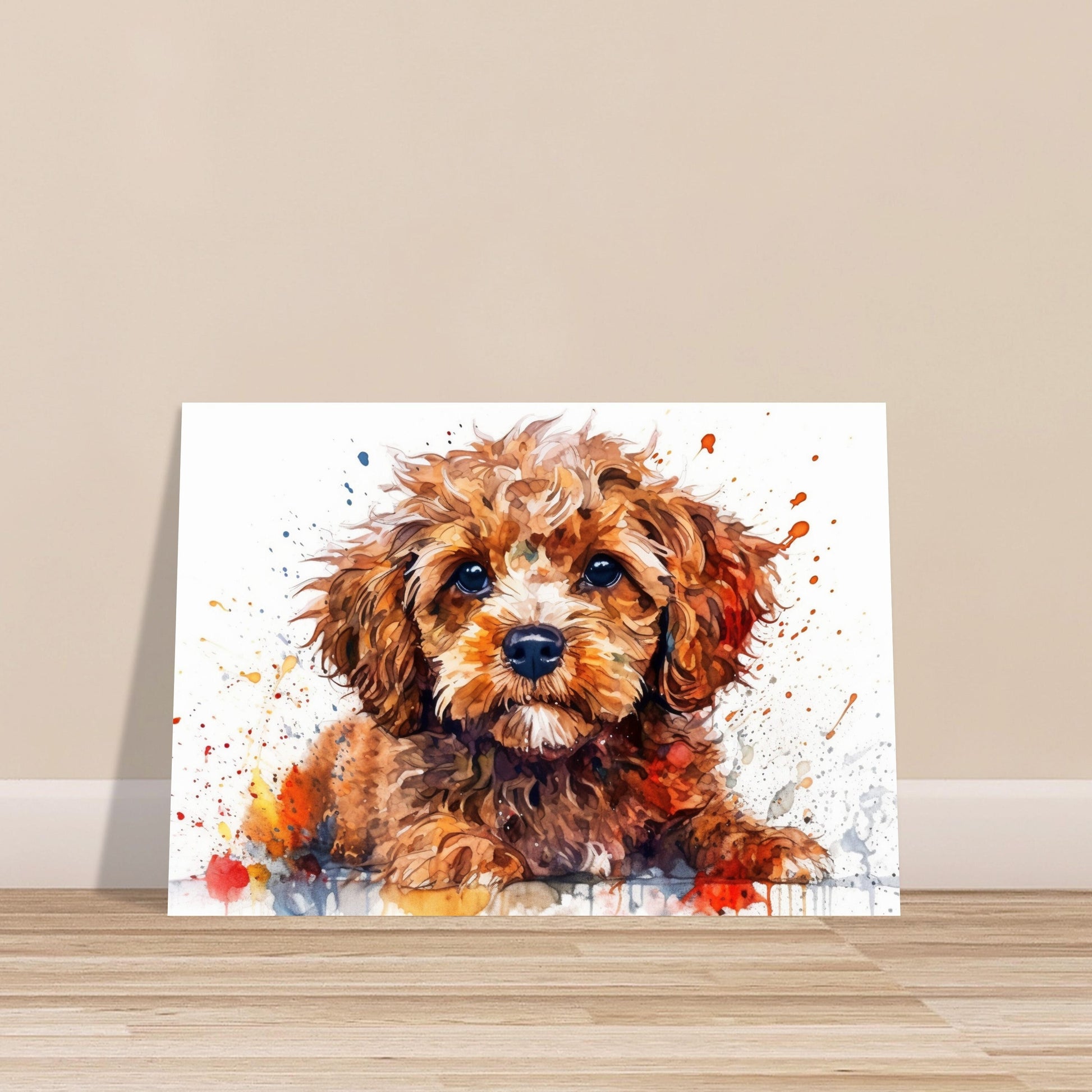 Cute Cavapoo Poster Print. Unframed Abstract Colourful Puppy Art Gift for Dog Lovers. Paint Splash Watercolour Painting for Doodle Mom - CanvasityCrafts - Free Shipping