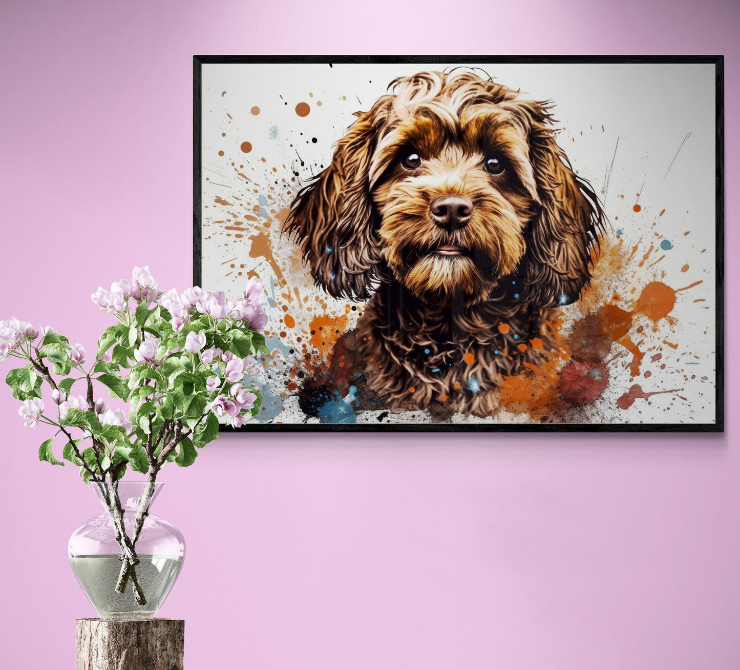 Chocolate Cavapoo Paint Splash Poster Print. Unframed Abstract Colourful Dog Art Gift for Dog Lovers. Watercolour Painting for Doodle Mom - CanvasityCrafts - Free Shipping