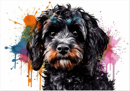 Black Cavapoo Paint Splash Poster Print. Unframed Abstract Colourful Dog Art Gift for Dog Lovers. Watercolour Painting for Doodle Mom - CanvasityCrafts - Free Shipping