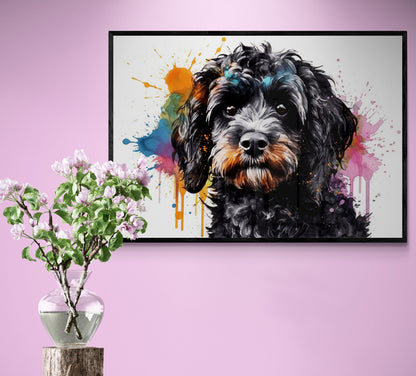 Black Cavapoo Paint Splash Poster Print. Unframed Abstract Colourful Dog Art Gift for Dog Lovers. Watercolour Painting for Doodle Mom - CanvasityCrafts - Free Shipping