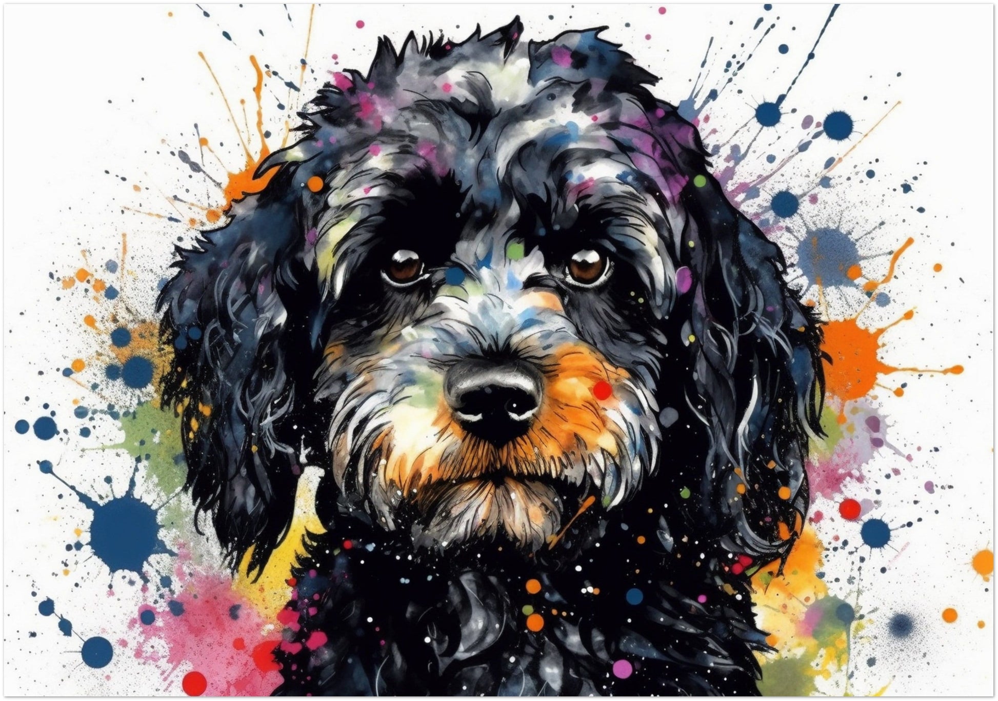 Watercolour Cavapoo Paint Splash Poster Print. Unframed Abstract Colourful Dog Art Gift for Dog Lovers. Painting for Black Doodle Mom - CanvasityCrafts - Free Shipping