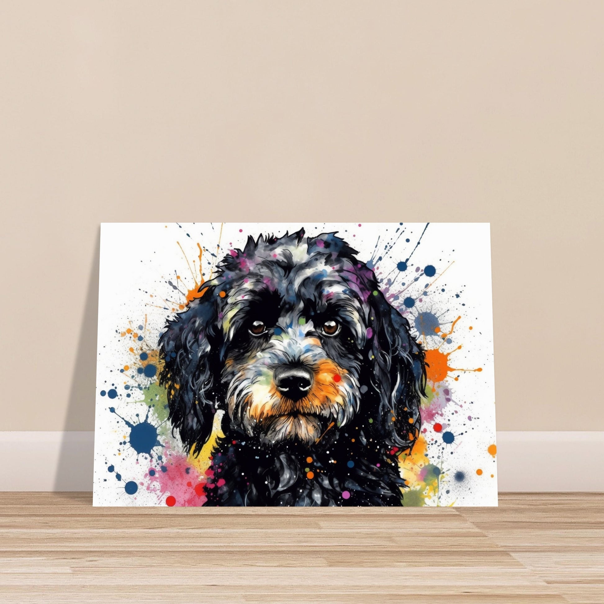 Watercolour Cavapoo Paint Splash Poster Print. Unframed Abstract Colourful Dog Art Gift for Dog Lovers. Painting for Black Doodle Mom - CanvasityCrafts - Free Shipping