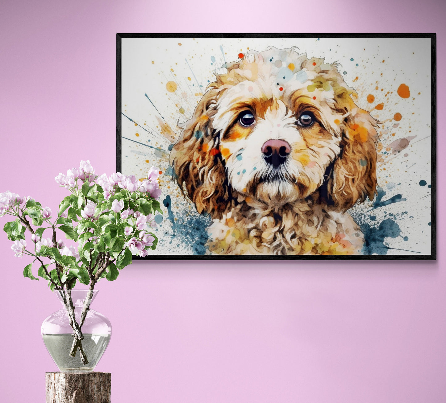 Watercolour Cavapoo Paint Splash Poster Print. Unframed Abstract Colourful Dog Art Gift for Dog Lovers. Painting for Doodle Mom - CanvasityCrafts - Free Shipping