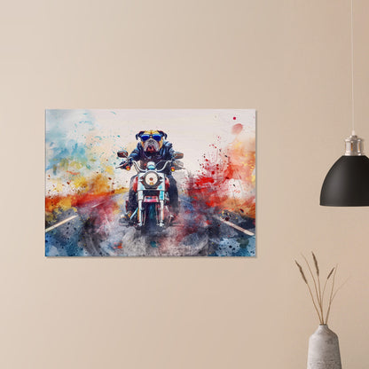 American Bulldog Motorbike Canvas Print. Funny Animal Wall Art Gift for Bikers, Motorcycle Owner, Bulldog Dad. Paint Splash Painting - CanvasityCrafts - Free Shipping