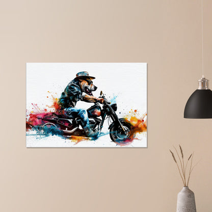 American Bulldog Motorbike Canvas Print. Funny Animal Wall Art Gift for Bikers, Motorcycle Owner, Bulldog Dad. Paint Splash Painting - CanvasityCrafts - Free Shipping