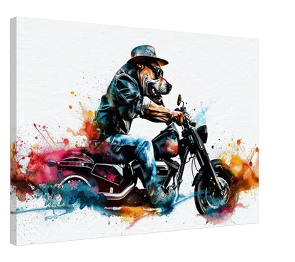 American Bulldog Motorbike Canvas Print. Funny Animal Wall Art Gift for Bikers, Motorcycle Owner, Bulldog Dad. Paint Splash Painting - CanvasityCrafts - Free Shipping