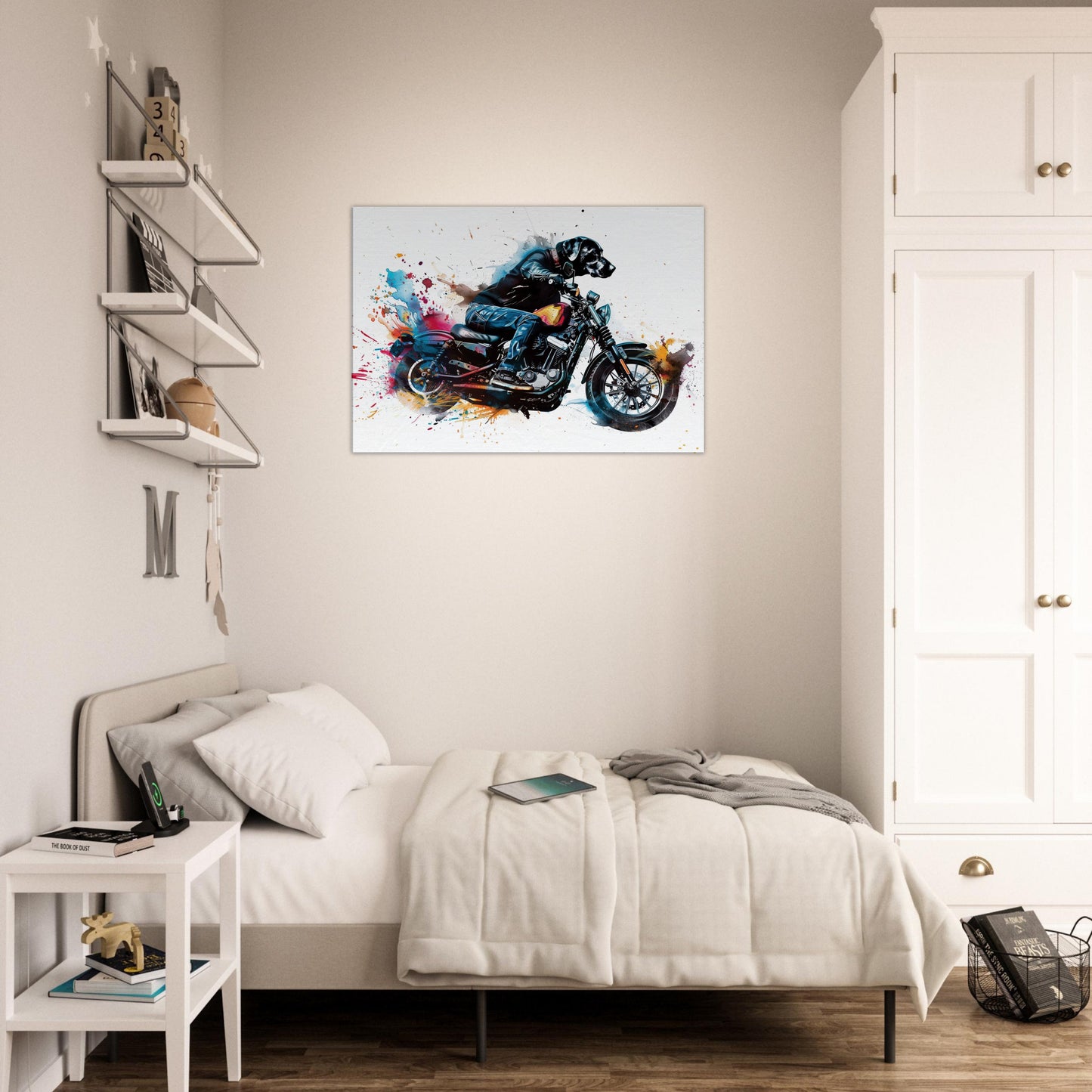 Black Labrador Motorbike Canvas Print. Funny Animal Wall Art Gift for Bikers, Motorcycle Owner, Lab Dad. Paint Splash Painting - CanvasityCrafts - Free Shipping