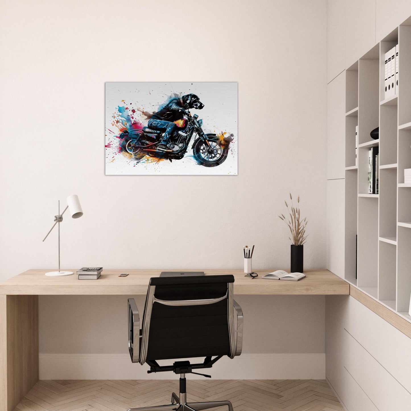 Black Labrador Motorbike Canvas Print. Funny Animal Wall Art Gift for Bikers, Motorcycle Owner, Lab Dad. Paint Splash Painting - CanvasityCrafts - Free Shipping