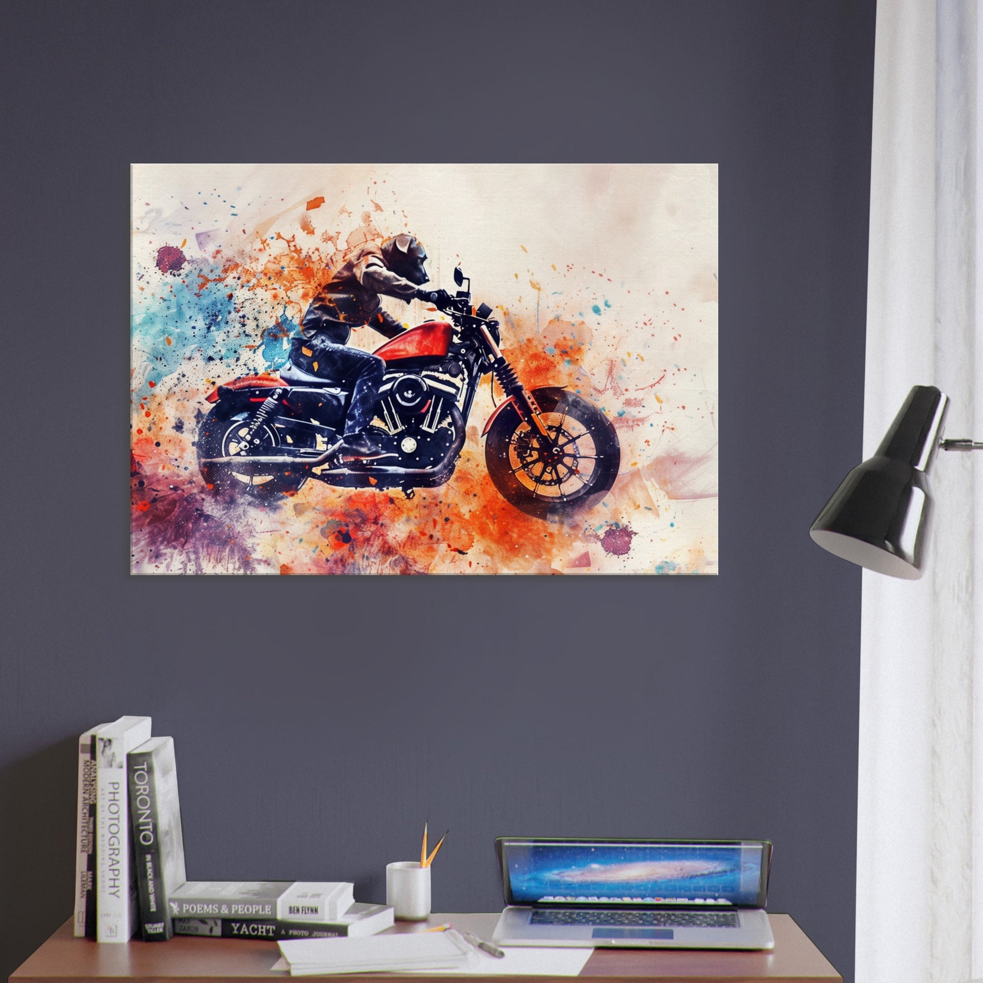 Black Labrador Motorbike Canvas Print. Funny Animal Wall Art Gift for Bikers, Motorcycle Owner, Lab Mom, Dad. Paint Splash Painting - CanvasityCrafts - Free Shipping